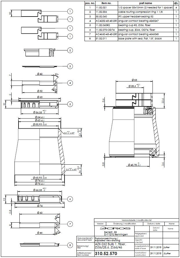 Acros Press Fit Tapered 1 1/8" - 1.8" AZX-262 Ohne Anschlag Bulls-1 Ø Unten 66mm 2 Acros Press Fit Tapered 1 1/8" - 1.8" AZX-262 Ohne Anschlag Bulls-1 Ø Unten 66mm – Bild 2