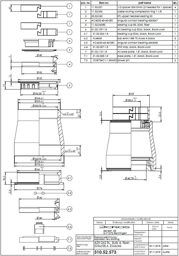 Acros Press Fit Tapered 1 1/8" - 1.8" AZX-262-BL Mit Anschlag Bulls-4 Ø Unten 66mm – Bild 2
